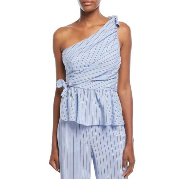 NWT A.L.C. Soraya One-Shoulder Gathered Striped Top Blue White Size 6 $275 - Picture 1 of 8